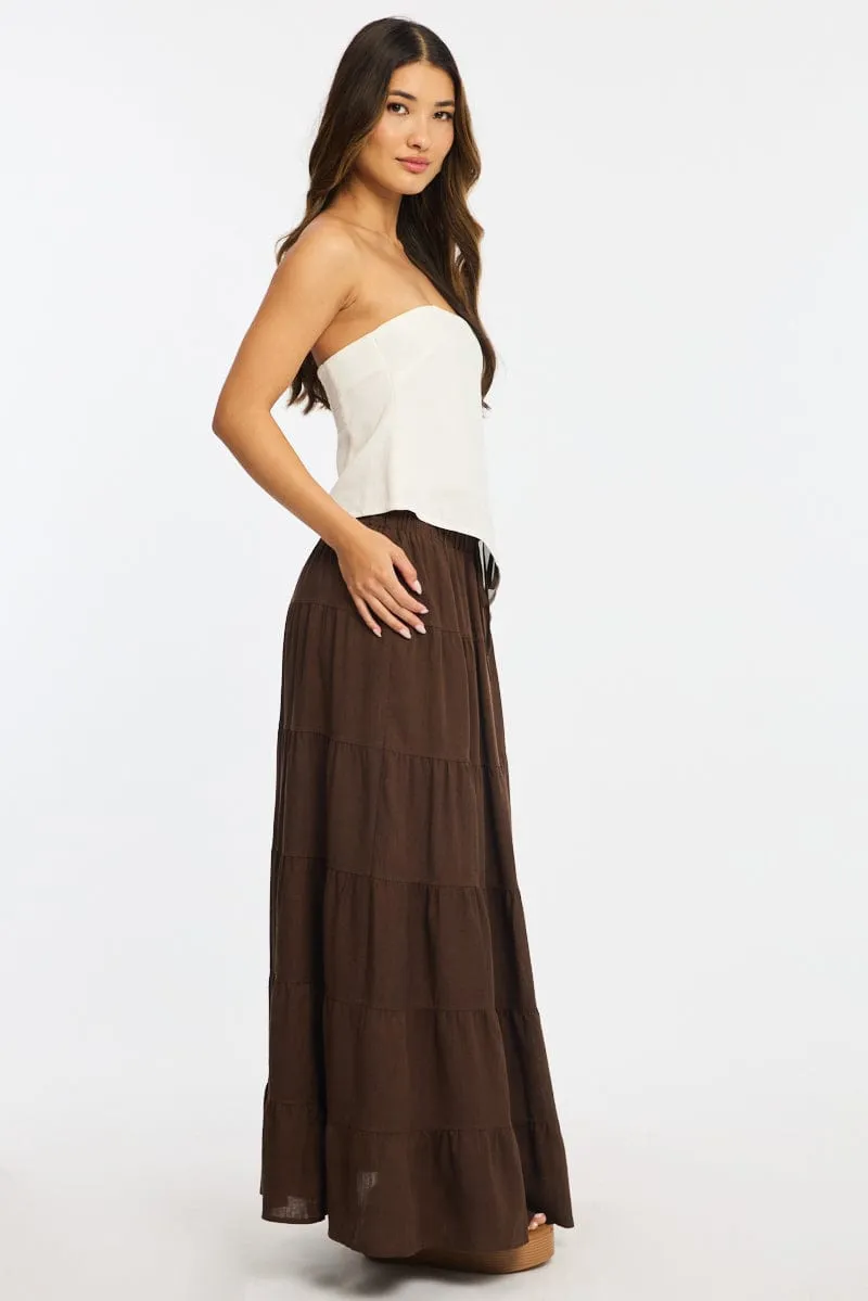 Brown Maxi Skirt Tiered High Rise Linen Blend sold by Ally Fashion product image thumbnail 4