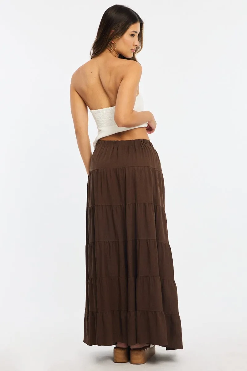 Brown Maxi Skirt Tiered High Rise Linen Blend sold by Ally Fashion product image thumbnail 5