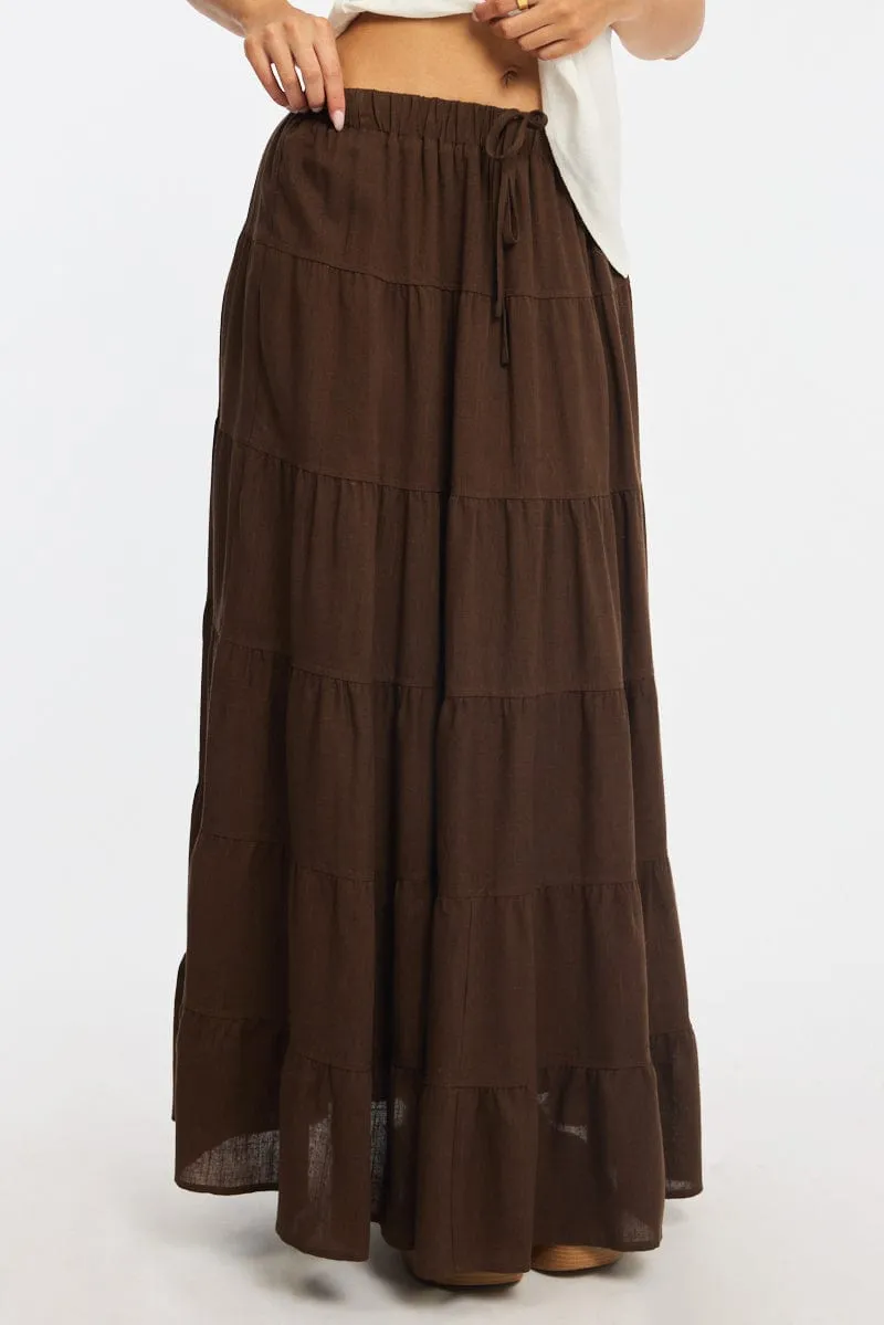 Brown Maxi Skirt Tiered High Rise Linen Blend sold by Ally Fashion product image thumbnail 2