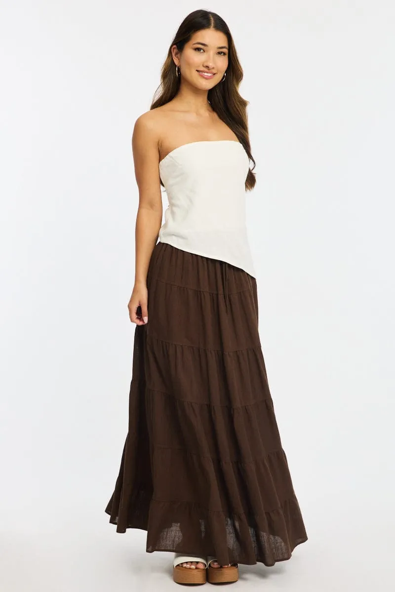 Brown Maxi Skirt Tiered High Rise Linen Blend sold by Ally Fashion product image thumbnail 3