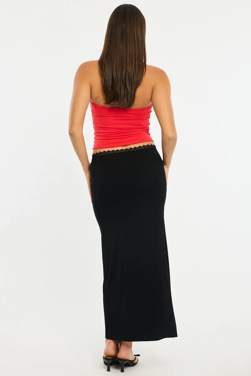 Black Maxi Skirt Elastic Waist Lace Trim Detail Lined sold by Ally Fashion product image thumbnail 4