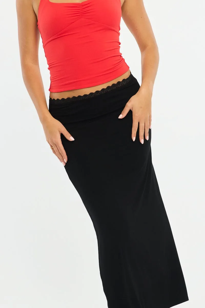Black Maxi Skirt Elastic Waist Lace Trim Detail Lined sold by Ally Fashion product image thumbnail 5