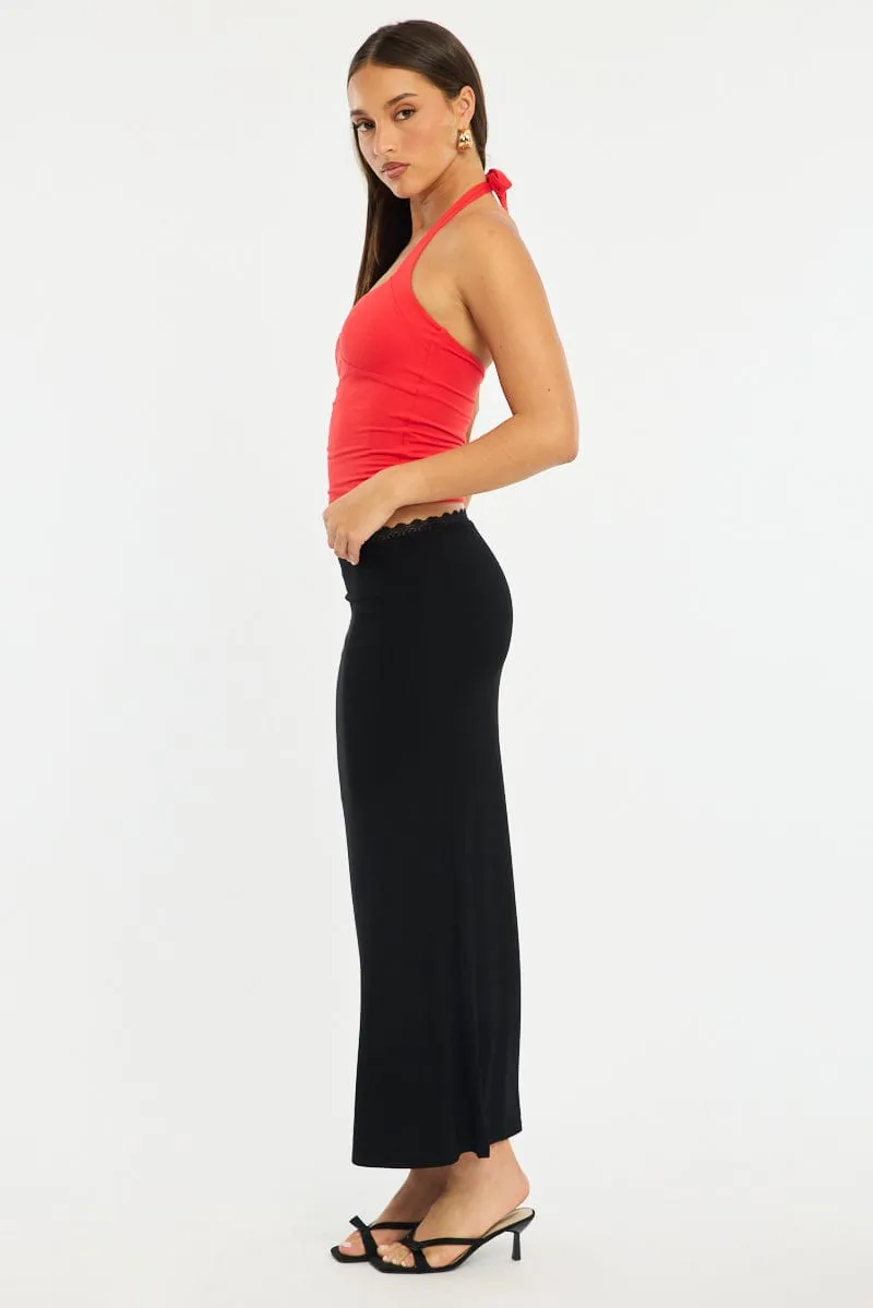 Black Maxi Skirt Elastic Waist Lace Trim Detail Lined sold by Ally Fashion product image thumbnail 3