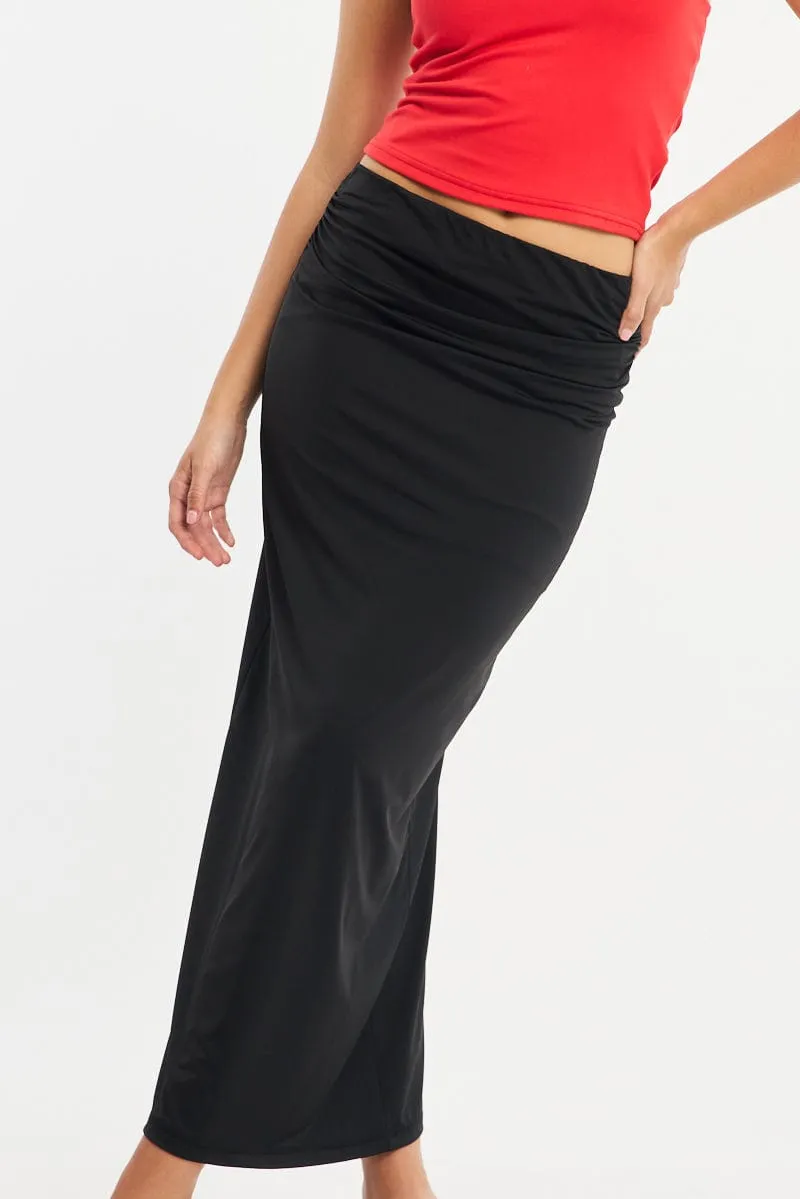 Black Ruched Maxi Skirt Elastic Waist sold by Ally Fashion product image thumbnail 5