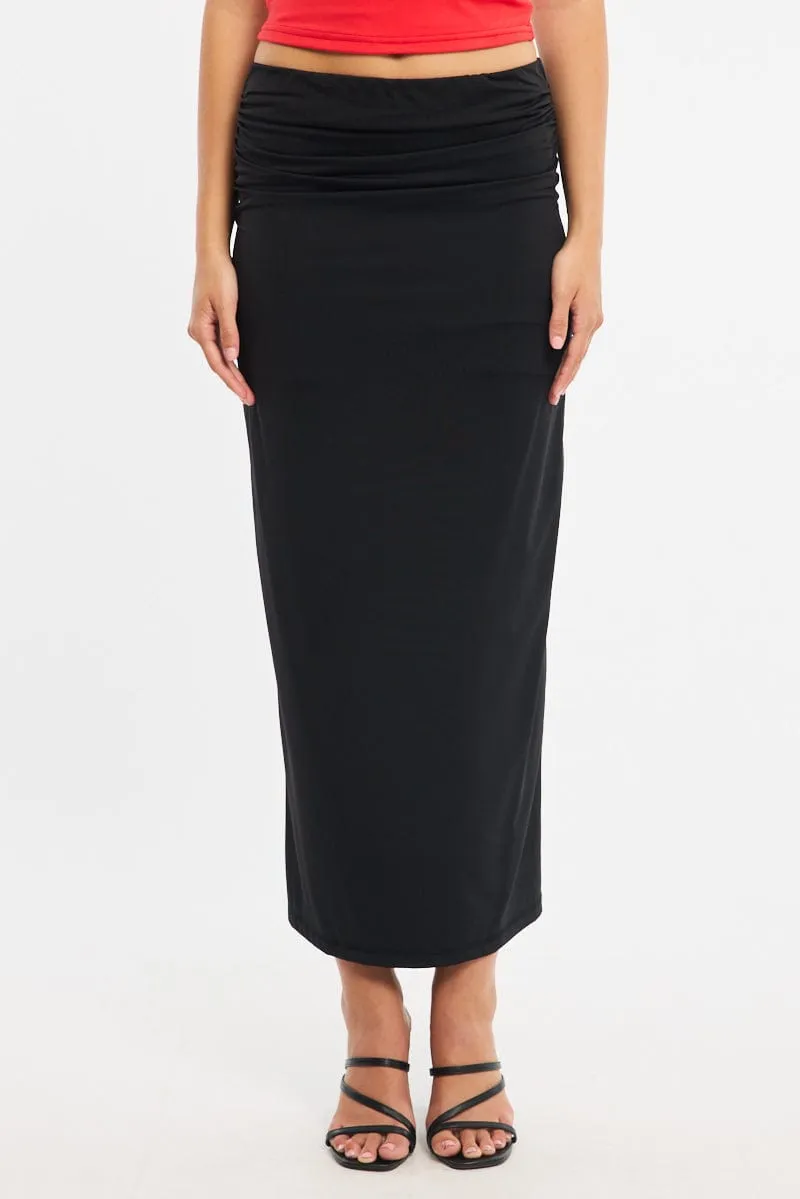 Black Ruched Maxi Skirt Elastic Waist sold by Ally Fashion product image thumbnail 2