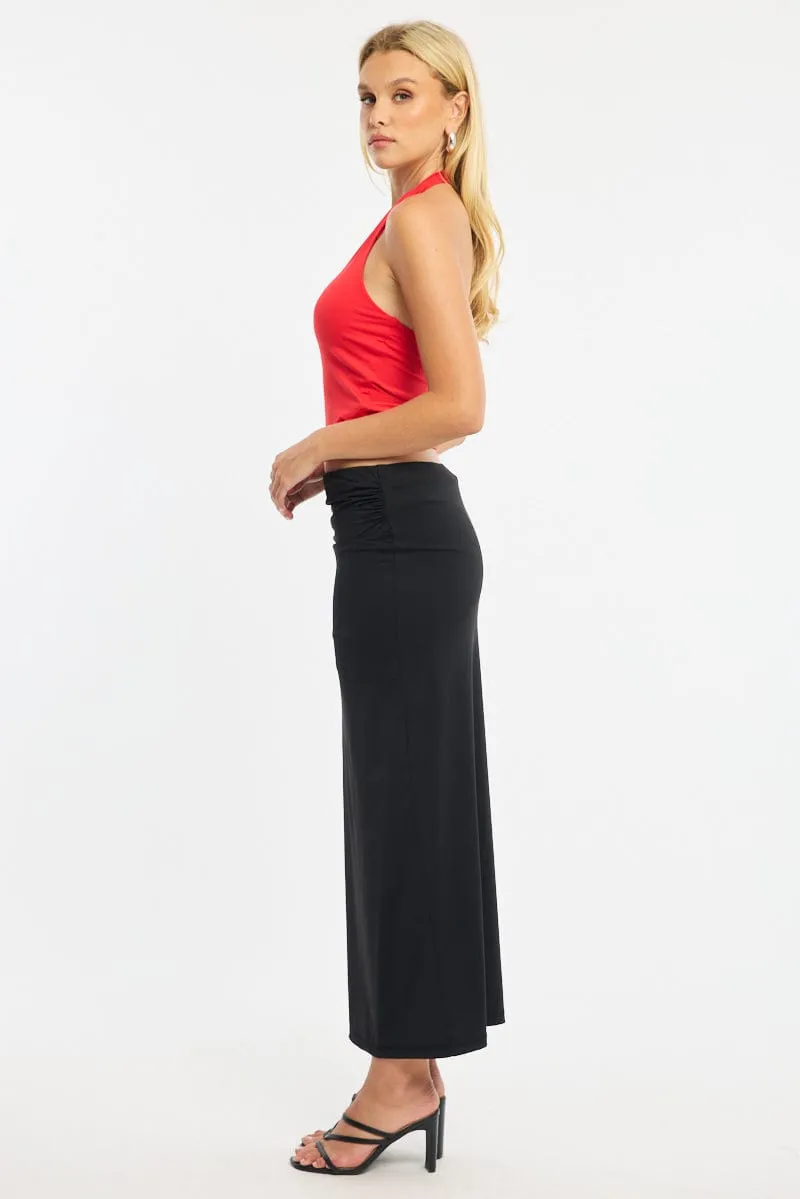 Black Ruched Maxi Skirt Elastic Waist sold by Ally Fashion product image thumbnail 3