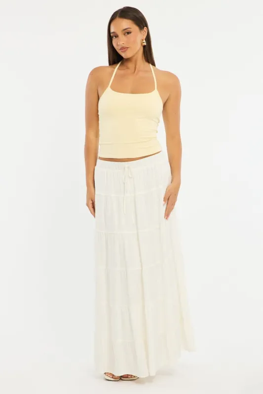 White Maxi Skirt Tiered High Rise Linen Blend sold by Ally Fashion
