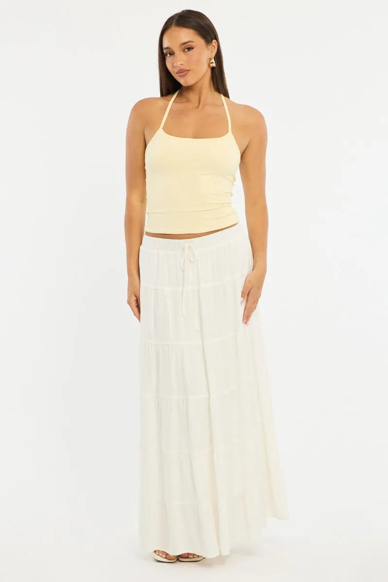 White Maxi Skirt Tiered High Rise Linen Blend sold by Ally Fashion
