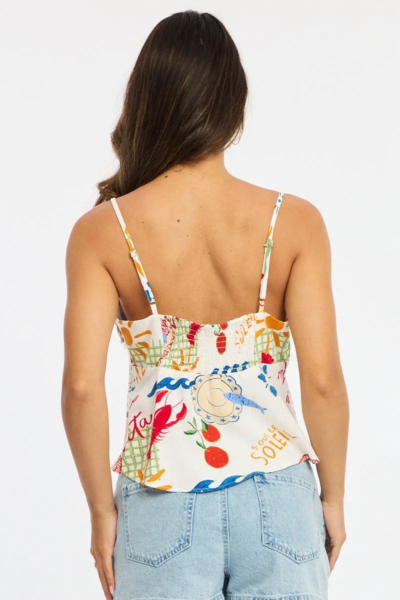 Multi Abstract Cami Top Sleeveless Tie Front sold by Ally Fashion product image thumbnail 4