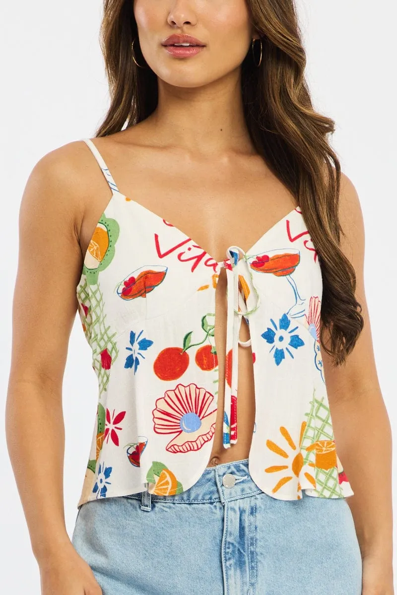 Multi Abstract Cami Top Sleeveless Tie Front sold by Ally Fashion product image thumbnail 5