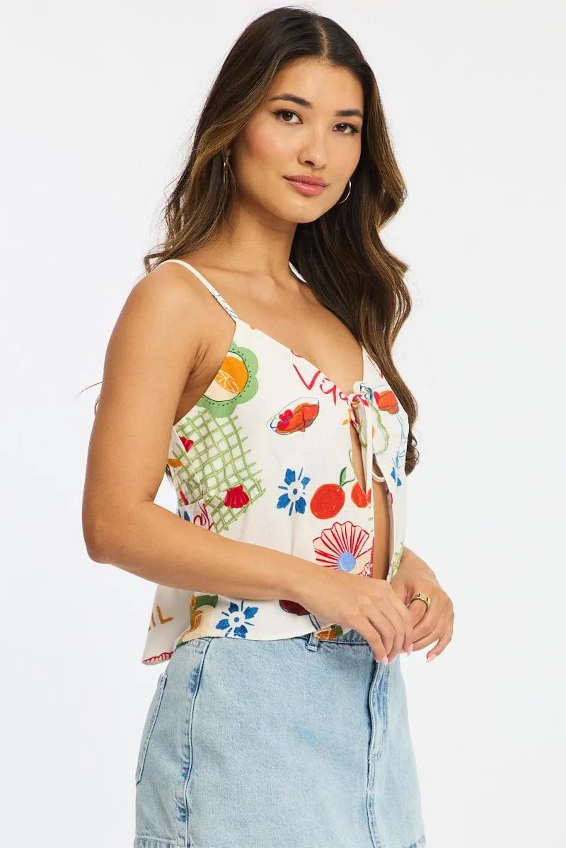 Multi Abstract Cami Top Sleeveless Tie Front sold by Ally Fashion product image thumbnail 3