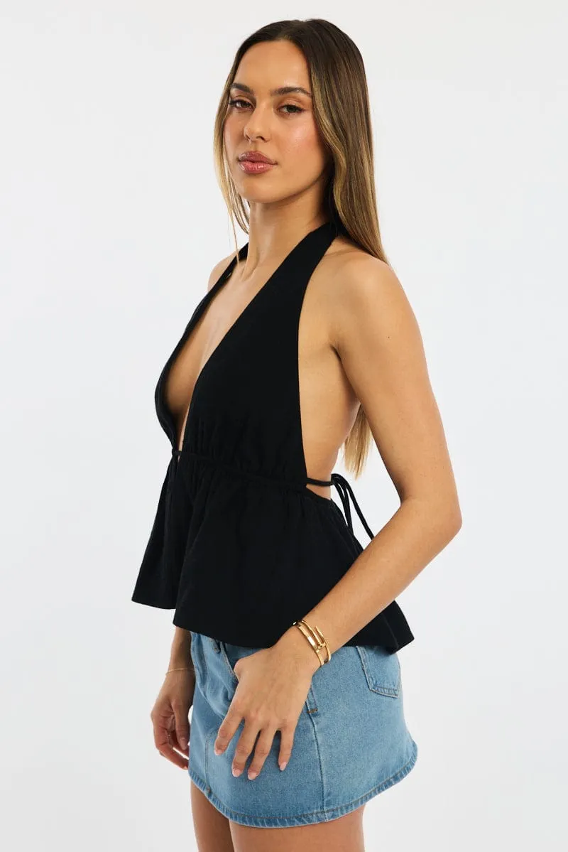 Black Halter Top Sleeveless V-neck Linen Blend sold by Ally Fashion product image thumbnail 3