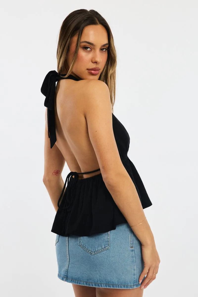 Black Halter Top Sleeveless V-neck Linen Blend sold by Ally Fashion product image thumbnail 4
