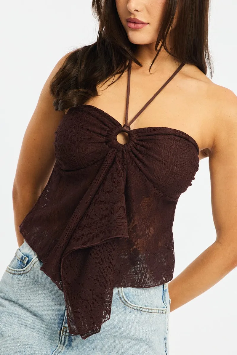 Brown Halter Top Sleeveless Lace sold by Ally Fashion product image thumbnail 5