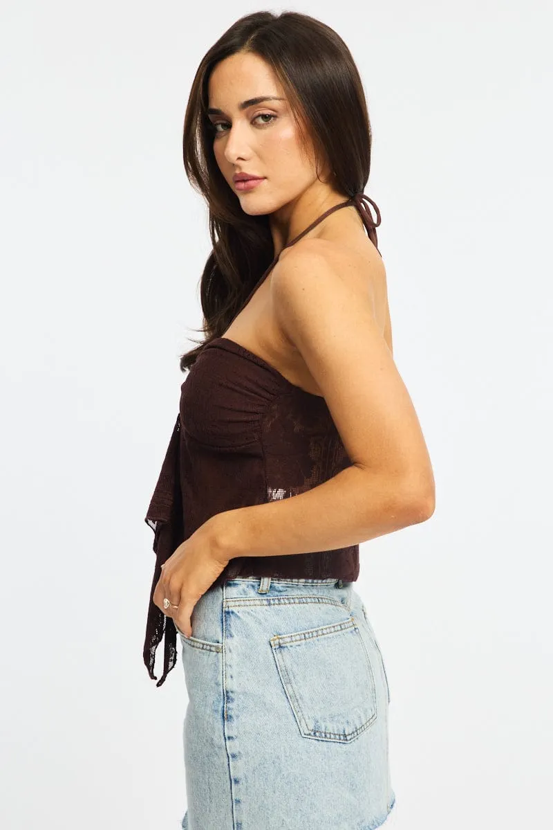 Brown Halter Top Sleeveless Lace sold by Ally Fashion product image thumbnail 3