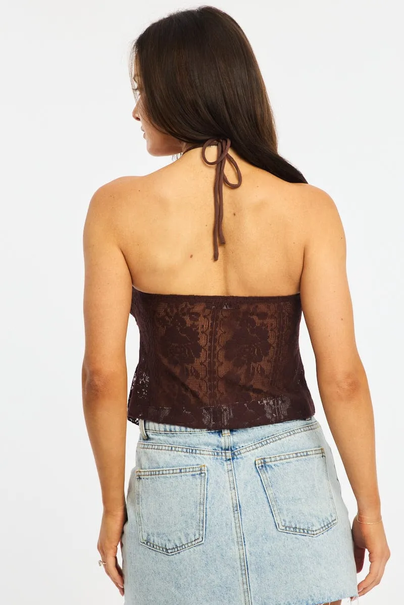 Brown Halter Top Sleeveless Lace sold by Ally Fashion product image thumbnail 4