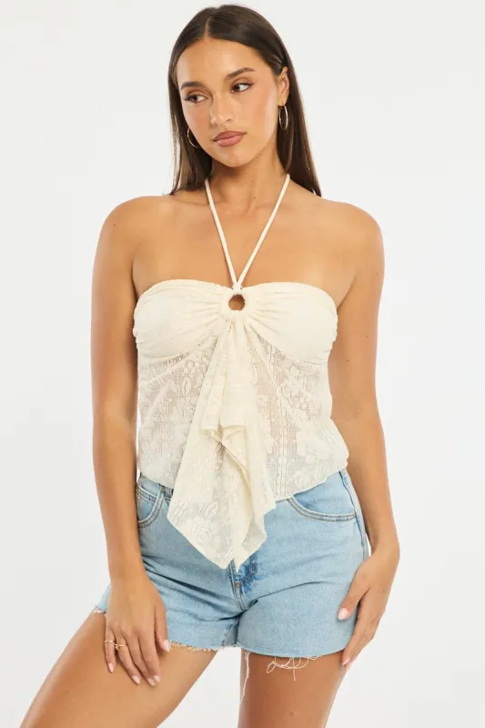 White Halter Top Sleeveless Lace sold by Ally Fashion