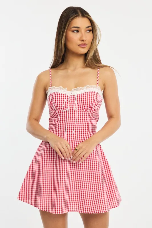 Red Check Mini Dress Strappy sold by Ally Fashion