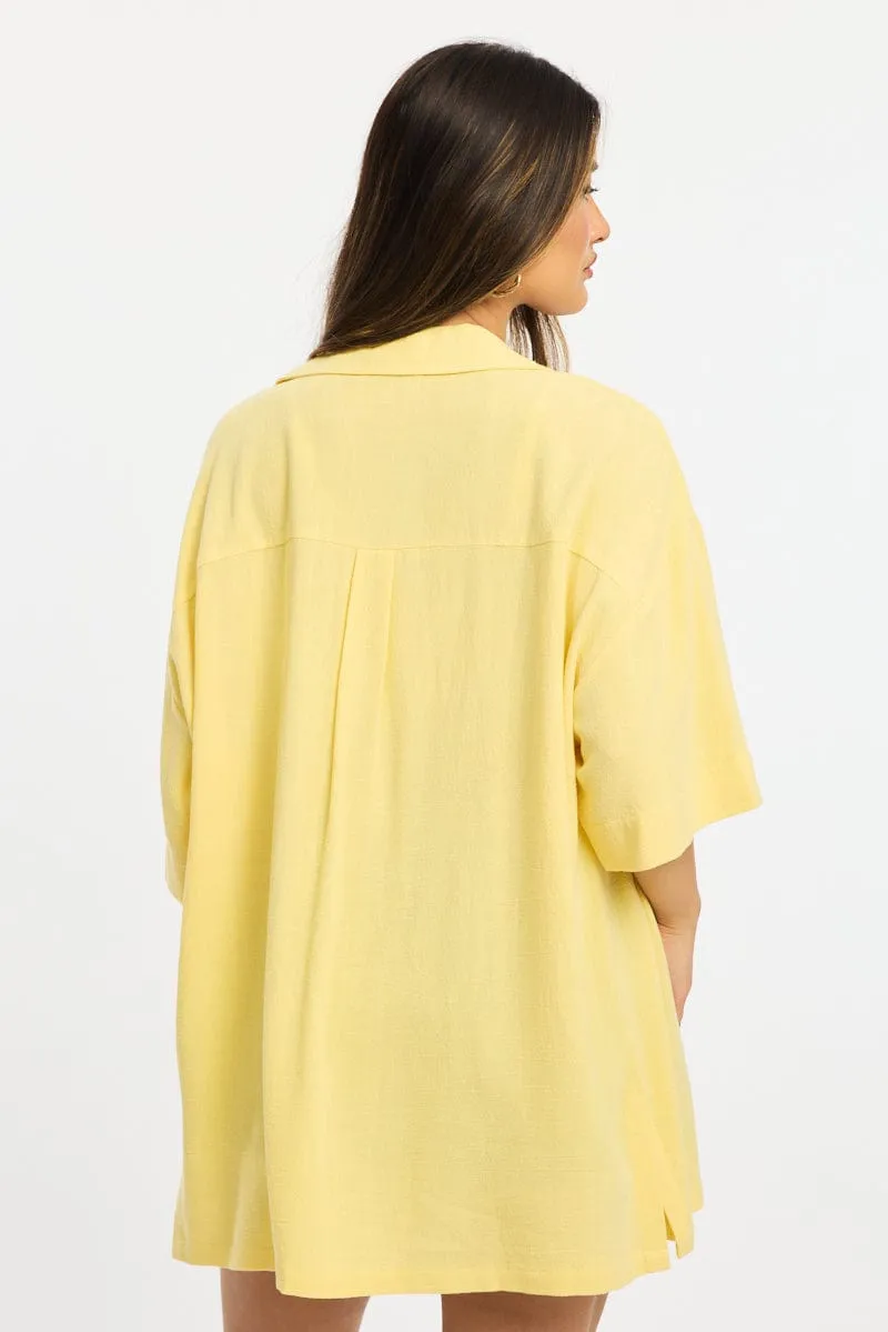 Yellow Relaxed Shirt Short Sleeve Collared Linen Blend sold by Ally Fashion product image thumbnail 4