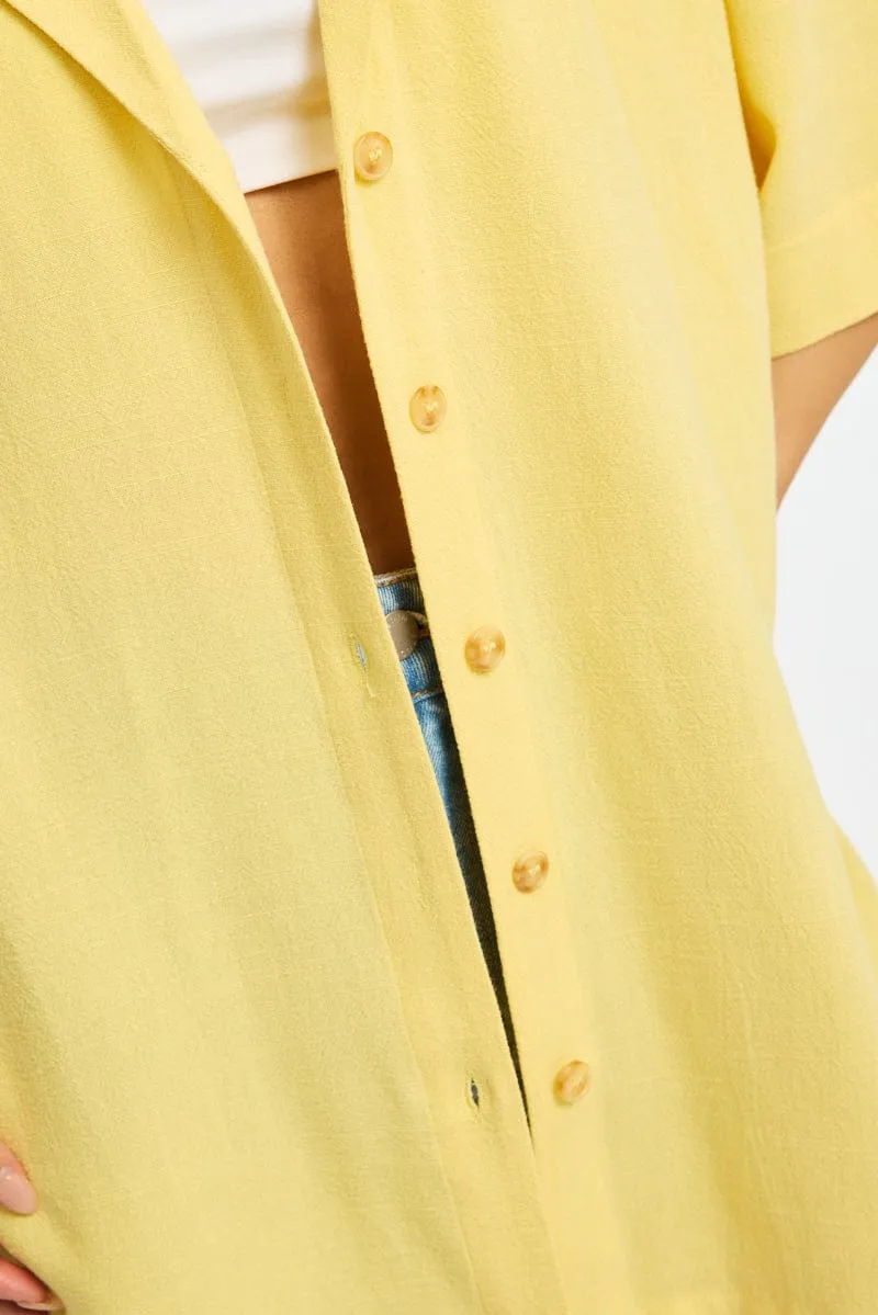 Yellow Relaxed Shirt Short Sleeve Collared Linen Blend sold by Ally Fashion product image thumbnail 5