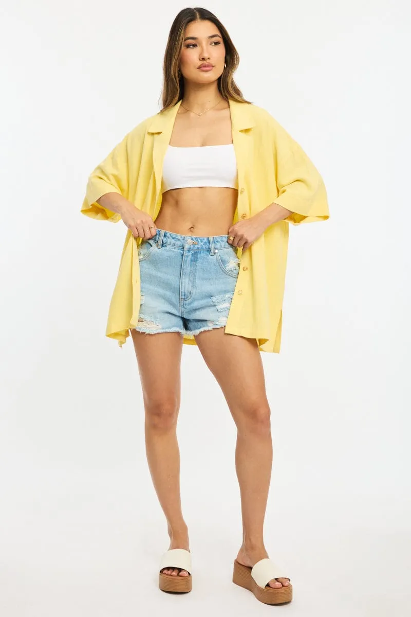 Yellow Relaxed Shirt Short Sleeve Collared Linen Blend sold by Ally Fashion product image thumbnail 2