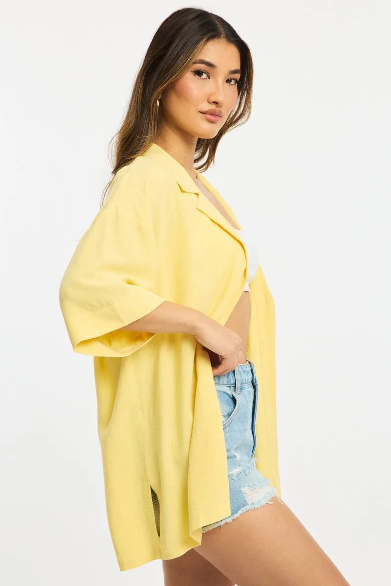 Yellow Relaxed Shirt Short Sleeve Collared Linen Blend sold by Ally Fashion product image thumbnail 3