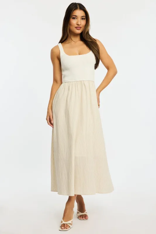 Beige Stripe Knit Dress Maxi sold by Ally Fashion