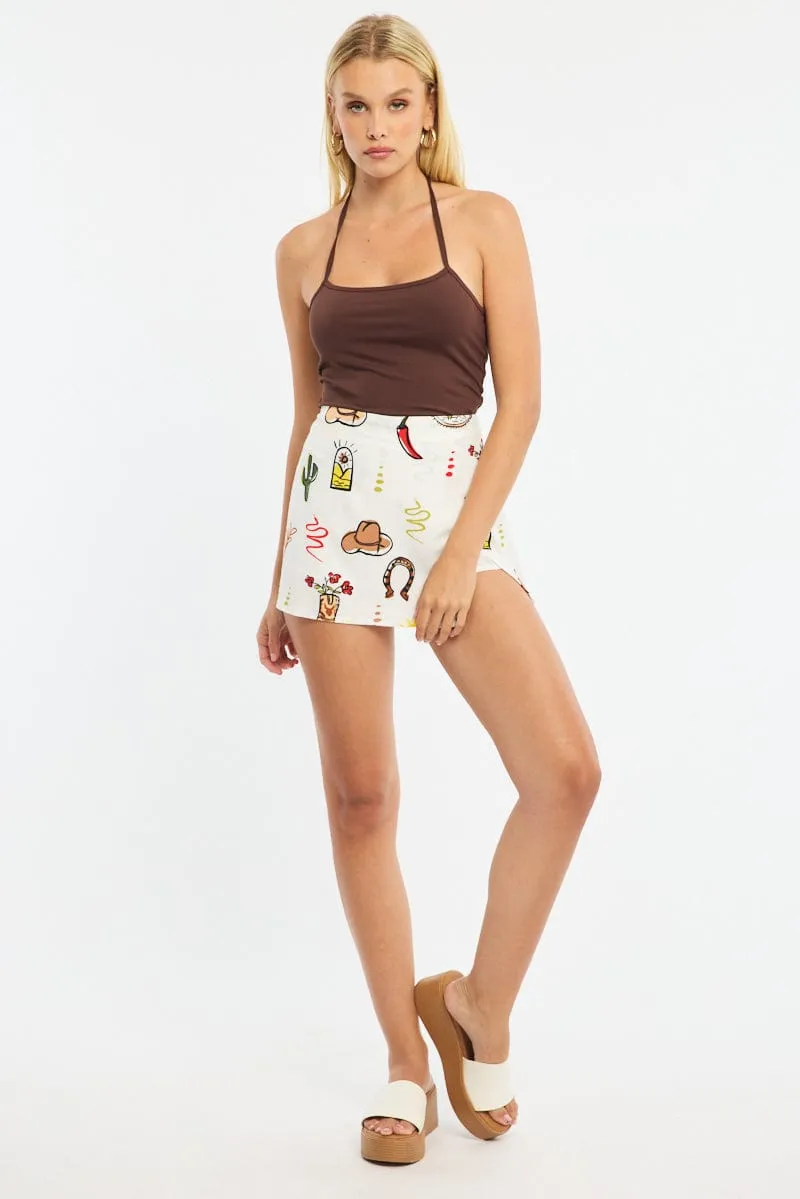 Multi Abstract Mini Skort High Rise Linen Blend Lined sold by Ally Fashion product image thumbnail 3