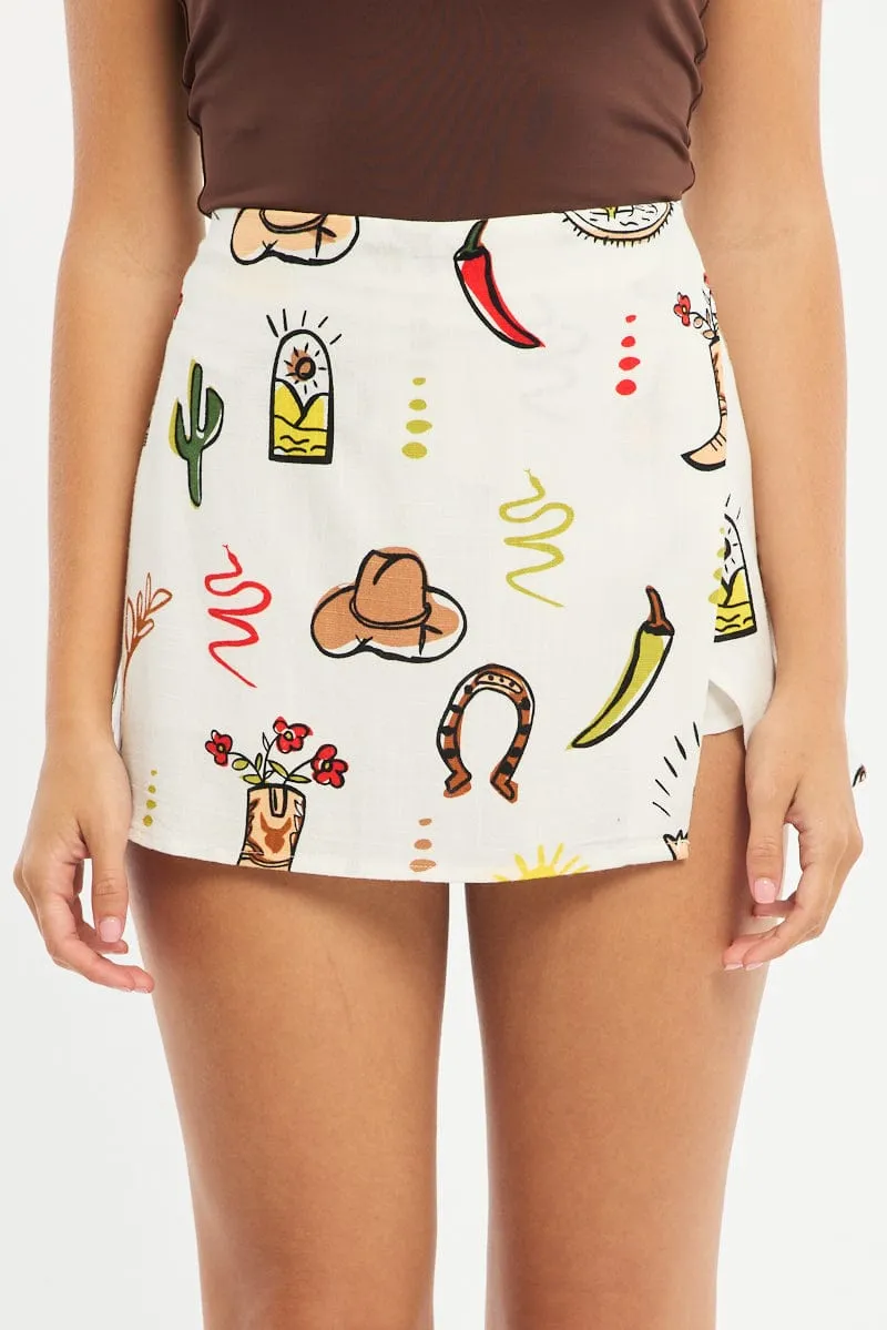 Multi Abstract Mini Skort High Rise Linen Blend Lined sold by Ally Fashion product image thumbnail 2