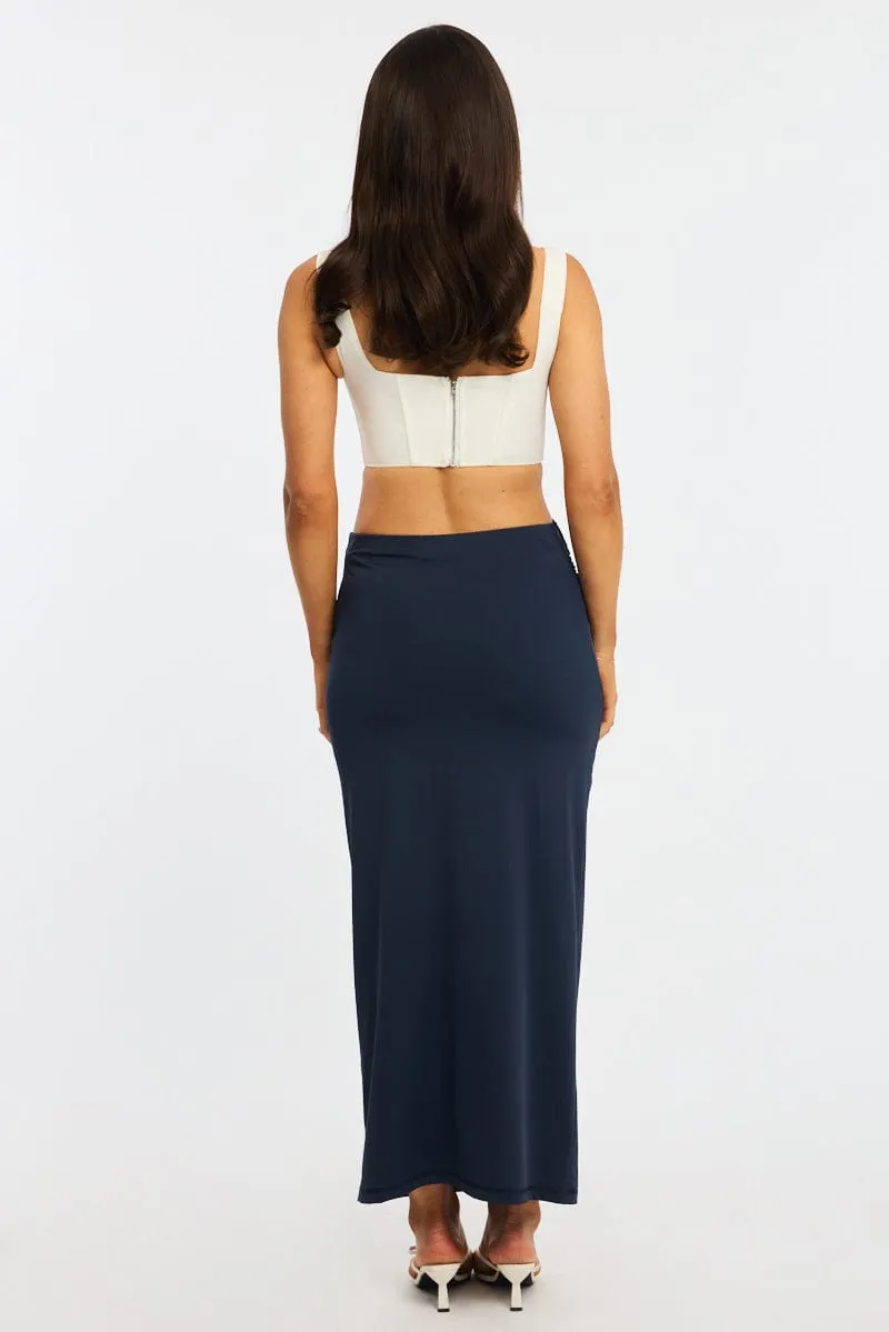 Blue Ruched Maxi Skirt Elastic Waist sold by Ally Fashion product image thumbnail 4