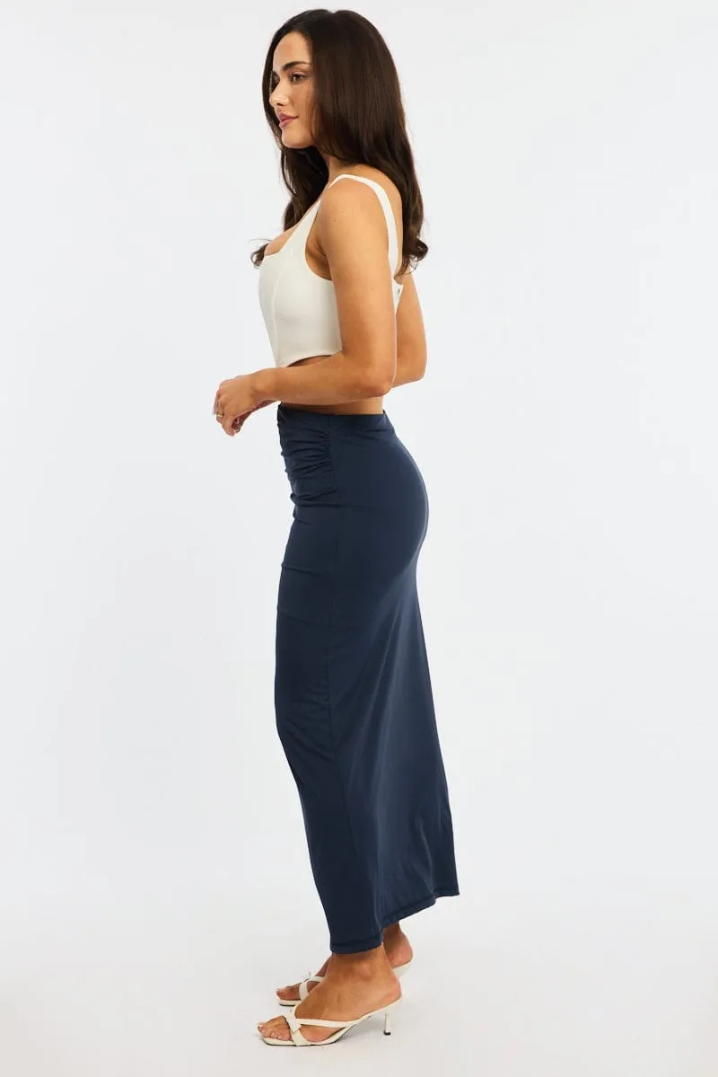 Blue Ruched Maxi Skirt Elastic Waist sold by Ally Fashion product image thumbnail 3