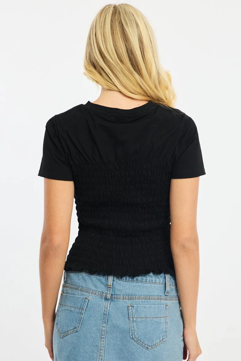 Black Shirred Top Short Sleeve sold by Ally Fashion product image thumbnail 4