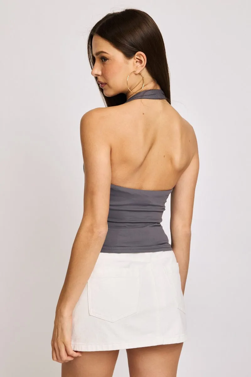 Grey Supersoft Halter Neck Top sold by Ally Fashion product image thumbnail 4