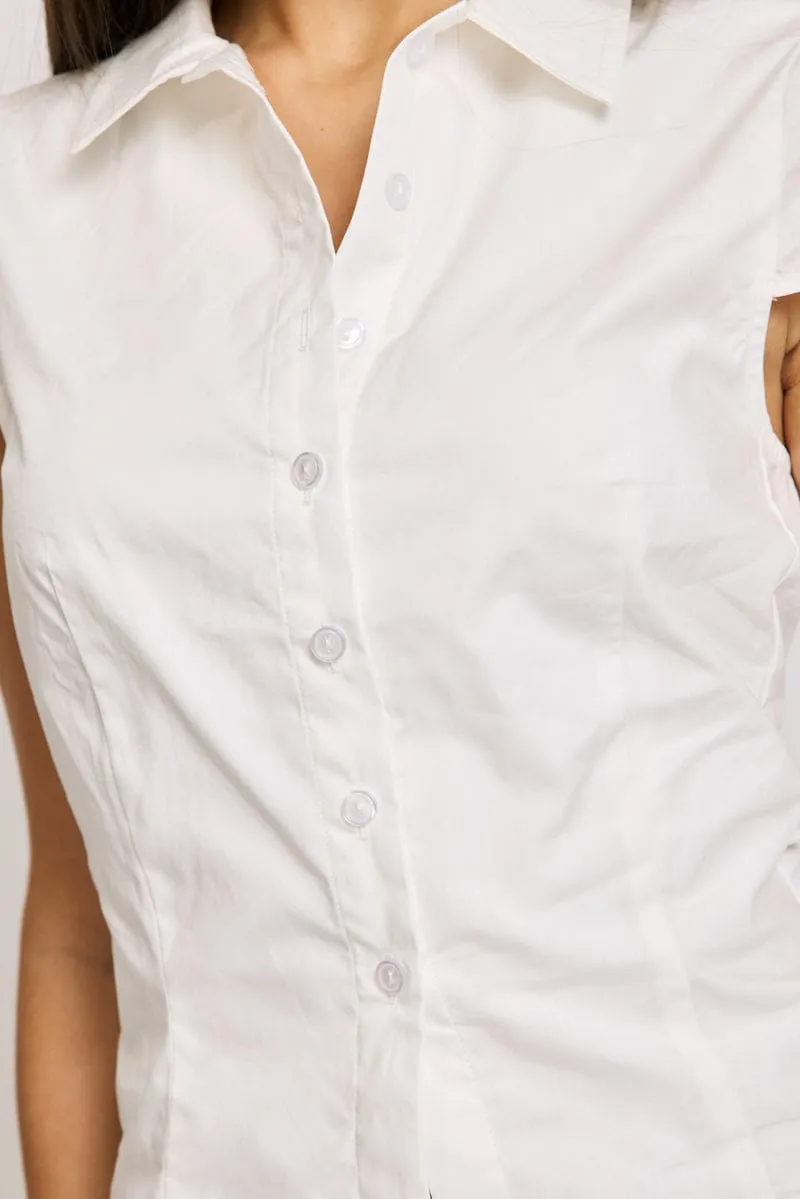 White Short Sleeve Shirt Collared Button Up Lined sold by Ally Fashion product image thumbnail 5