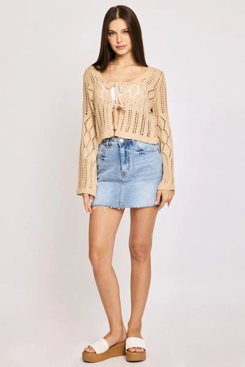 Beige Knit Cardigan Long Sleeve Crochet sold by Ally Fashion product image thumbnail 2