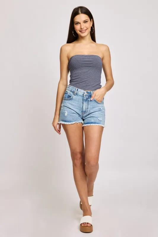 Denim Relaxed Shorts Mid Rise sold by Ally Fashion