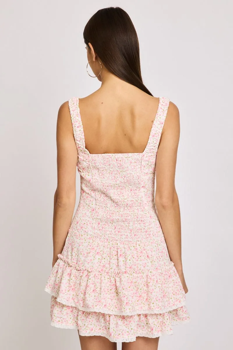 White Ditsy Mini Dress Frilled Hem sold by Ally Fashion product image thumbnail 5