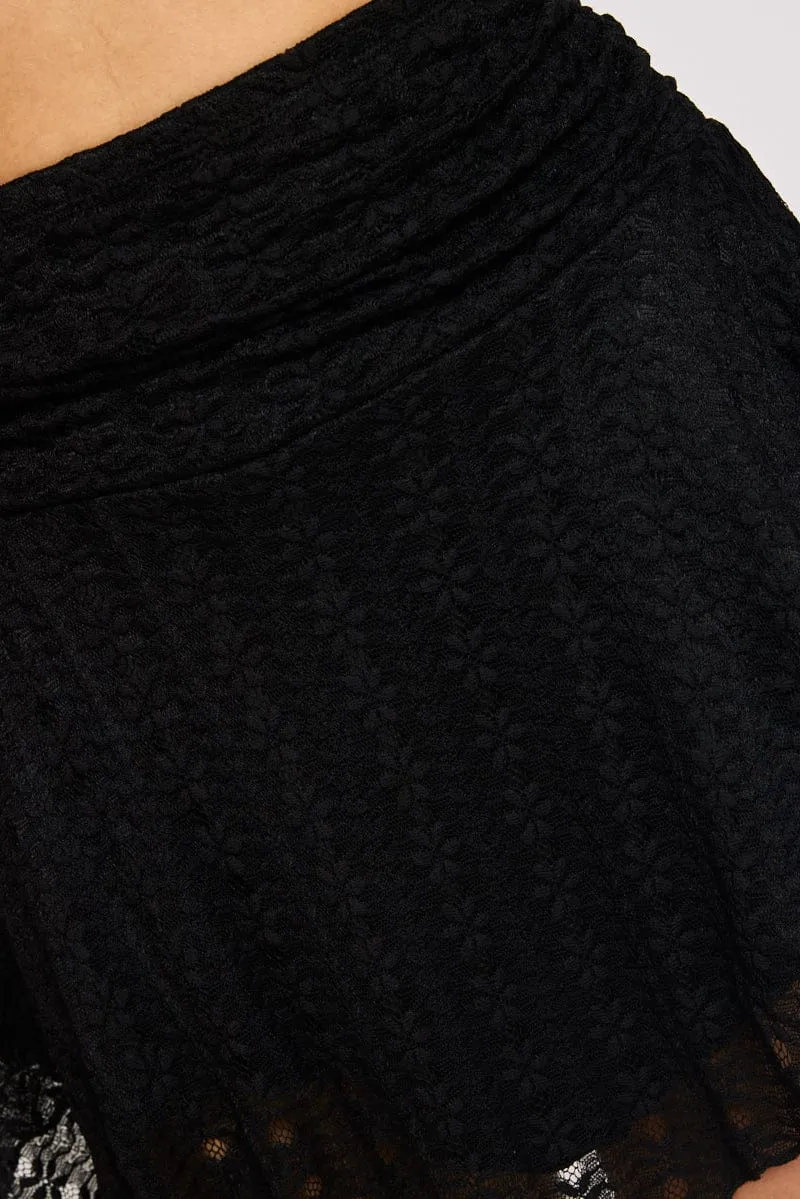 Black Mini Skort Skirt Elasticated Waist Scarf Hem Lace sold by Ally Fashion product image thumbnail 5
