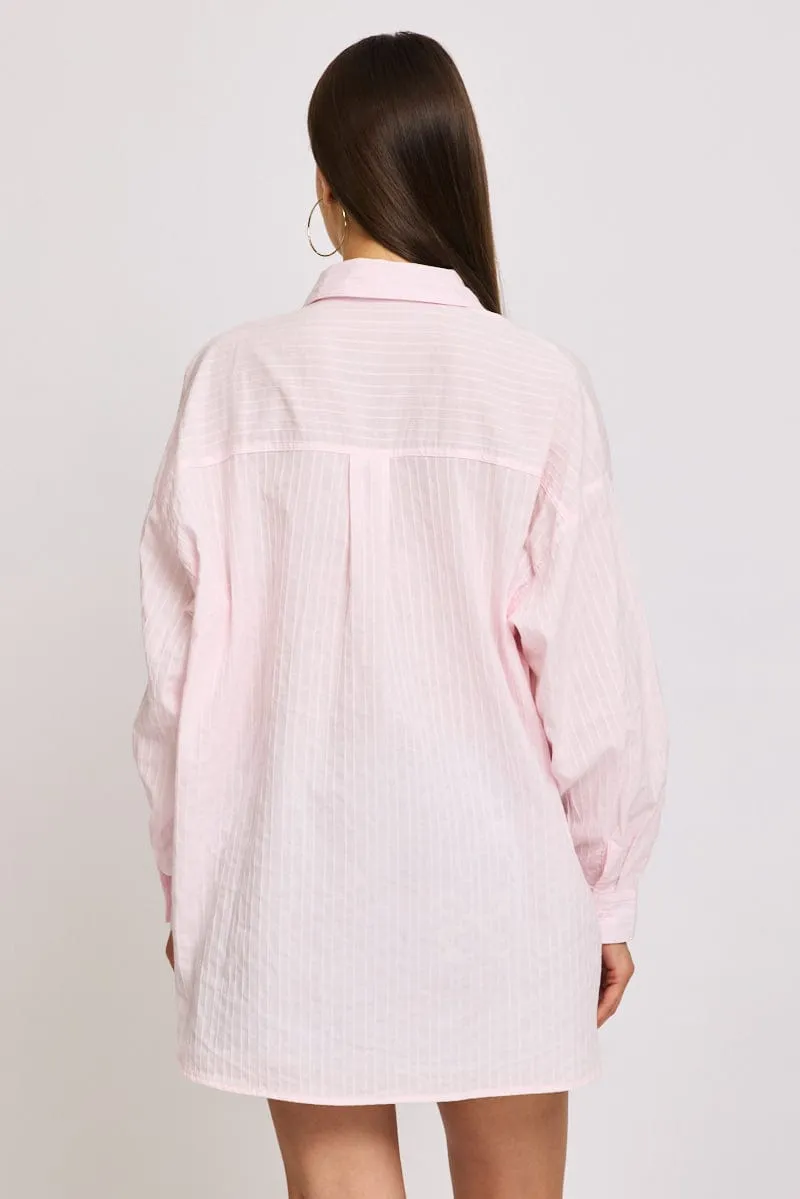 Pink Long Sleeve Shirt Button Up Collared Self-striped sold by Ally Fashion product image thumbnail 4