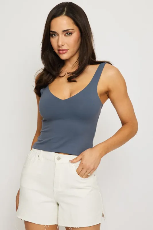 Blue Tank Top V-neck Supersoft sold by Ally Fashion