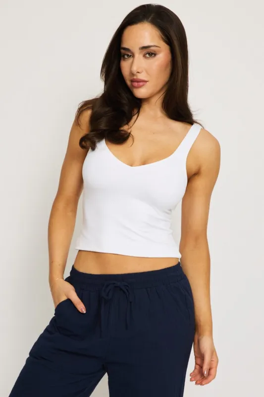 White Tank Top V-neck Supersoft sold by Ally Fashion