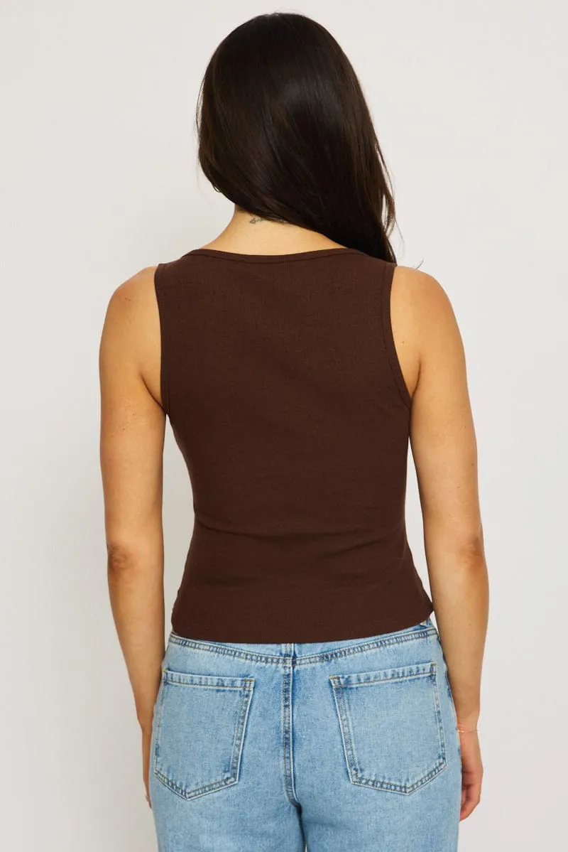 Brown Henley Tank Sleeveless sold by Ally Fashion product image thumbnail 4