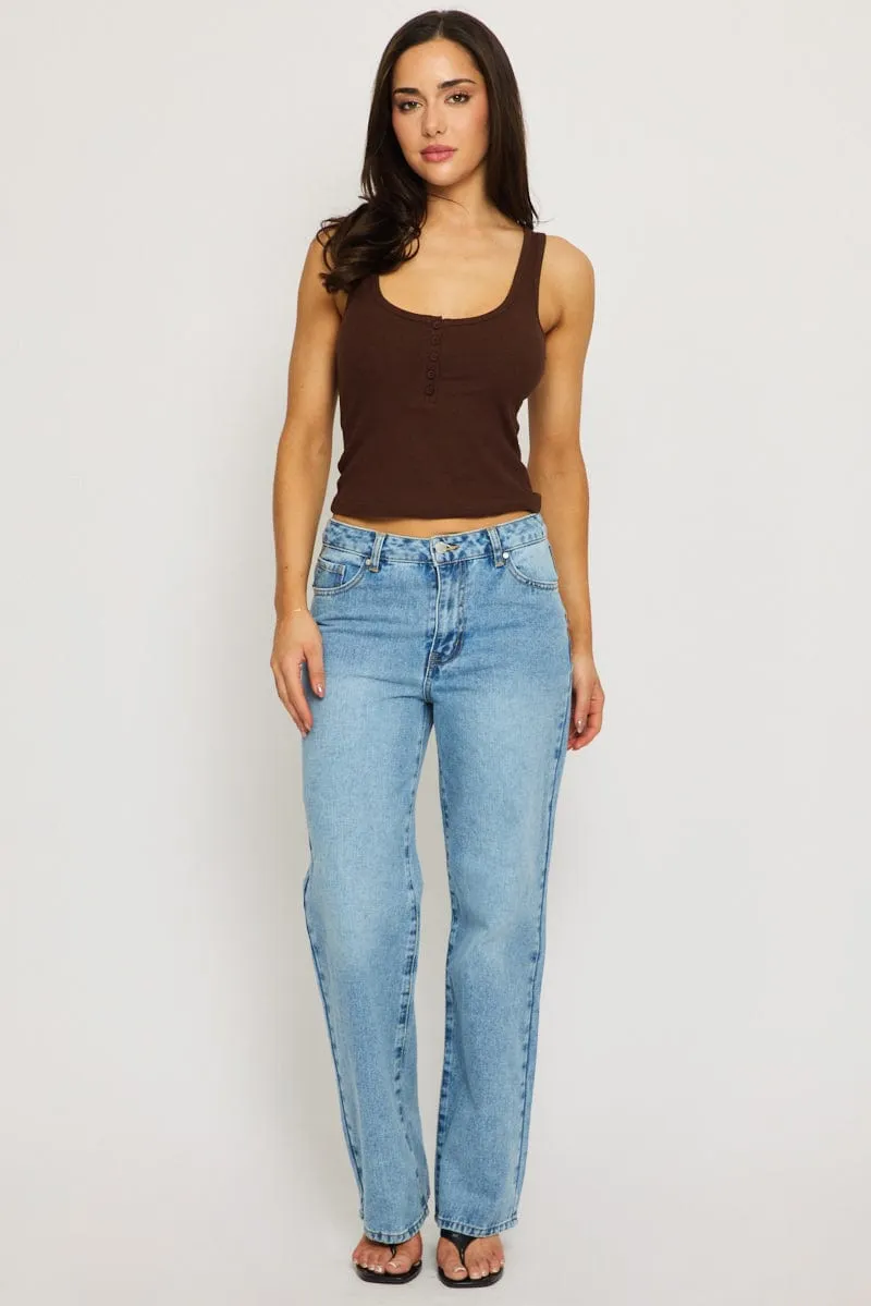 Brown Henley Tank Sleeveless sold by Ally Fashion product image thumbnail 2