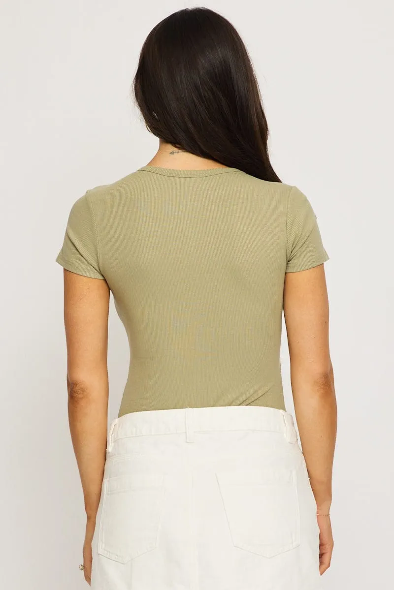 Green Bodysuit Short Sleeve Button Front Rib sold by Ally Fashion product image thumbnail 5