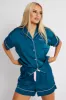 Blue Satin Pj Contrast Piping Pyjama Set sold by Ally Fashion