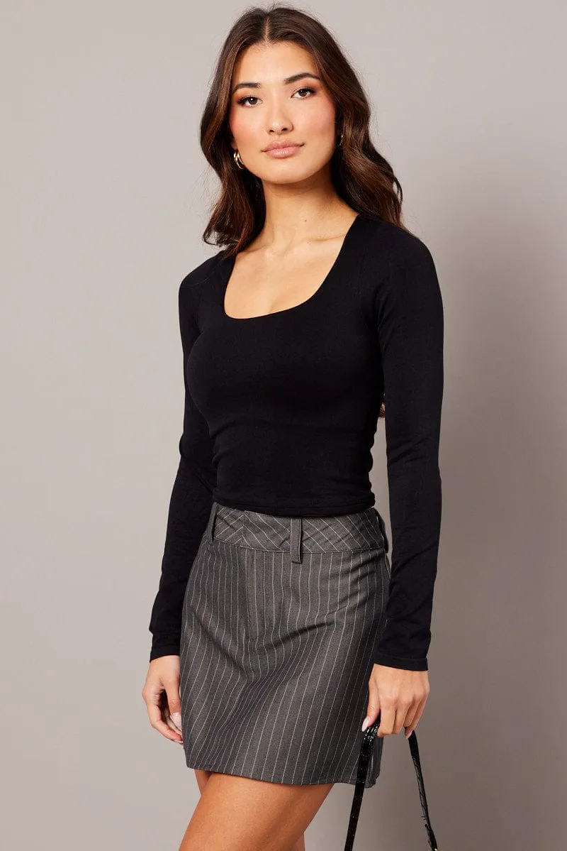 Black T Shirt Long Sleeve Seamless Scoop Neck sold by Ally Fashion product image thumbnail 4