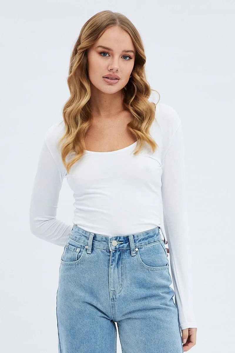 White Top Long Sleeve Scoop Neck sold by Ally Fashion product image thumbnail 3