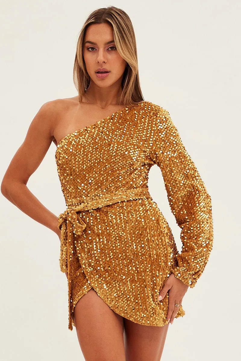 Gold Sequin Mini Dress One Shoulder sold by Ally Fashion product image thumbnail 3