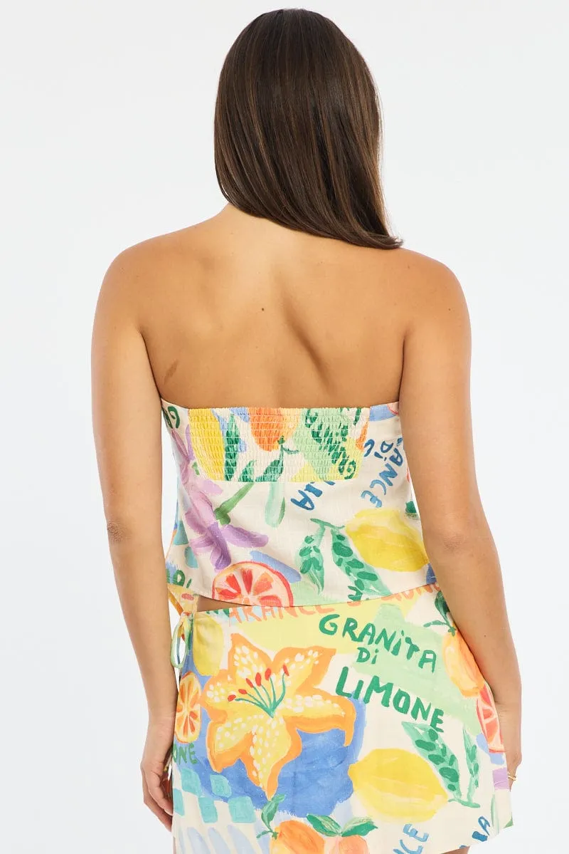 Multi Abstract Scarf Bandeau Top Sleeveless Strapless Linen Blend sold by Ally Fashion product image thumbnail 4