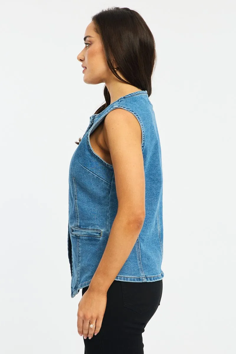Denim Vest Button Down Sleeveless sold by Ally Fashion product image thumbnail 3